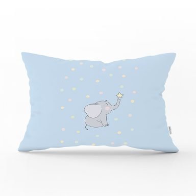 Mavi Zeminde Sevimli Fil Baby Shower Tasarımlı Çocuk Odası Dikdörtgen Yastık Kırlent Kılıfı