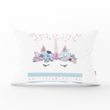 Realhomes Beyaz Zeminde Baby Shower Özel Tasarım Modern Dikdörtgen Yastık Kırlent Kılıfı