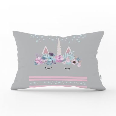 Realhomes Gri Zeminde Baby Shower Özel Tasarım Modern Dikdörtgen Yastık Kırlent Kılıfı