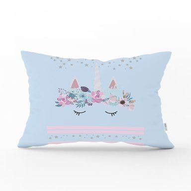 Realhomes Mavi Zeminde Baby Shower Özel Tasarım Modern Dikdörtgen Yastık Kırlent Kılıfı