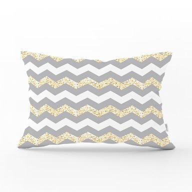 Realhomes Gri Altın Varaklı Çizgi Motifli Modern Dikdörtgen Yastık Kırlent Kılıfı
