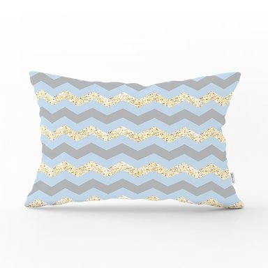 Realhomes Gri Altın Varaklı Çizgi Motifli Modern Dikdörtgen Yastık Kırlent Kılıfı