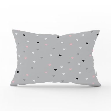 Realhomes Gri Zeminde Renkli Kalpler Modern Dikdörtgen Yastık Kırlent Kılıfı