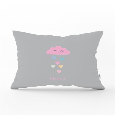Realhomes Gri Zeminde Pembe Bulutlu Baby Shower Modern Dikdörtgen Yastık Kırlent Kılıfı