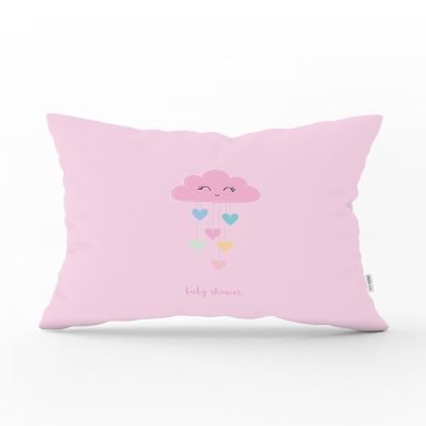 Realhomes Pembe Zeminde Pembe Bulutlu Baby Shower Modern Dikdörtgen Yastık Kırlent Kılıfı