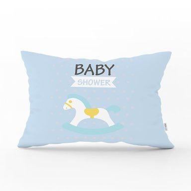 Mavi Zeminde Baby Shower Temalı Desenli Bebek Odası Dikdörtgen Yastık Kırlent Kılıfı