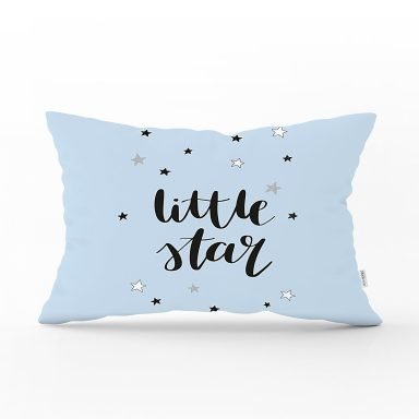 Mavi Zeminde Little Star Tasarımlı Bebek Odası Dikdörtgen Yastık Kırlent Kılıfı
