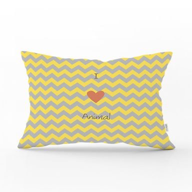 Realhomes Sarı Gri Zikzaklı I Love Animal Desenli Modern Dikdörtgen Yastık Kırlent Kılıfı