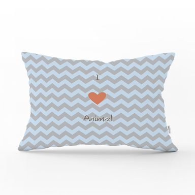Realhomes Mavi Gri Zikzaklı I Love Animal Desenli Modern Dikdörtgen Yastık Kırlent Kılıfı