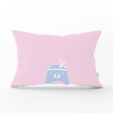Pembe Zemin Baby Shower Temalı Ayıcık Desenli Dijital Baskılı Çocuk Odası Dikdörtgen Yastık Kırlent Kılıfı