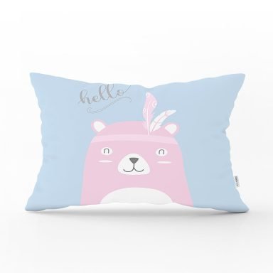 Mavi Zemin Sevimli Ayıcık Desenli Özel Tasarımlı Dijital Baskılı Modern Dikdörtgen Yastık Kırlent Kılıfı