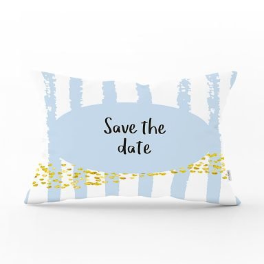 Realhomes Mavi Zeminde Save The Date Motifli Modern Dikdörtgen Yastık Kırlent Kılıfı