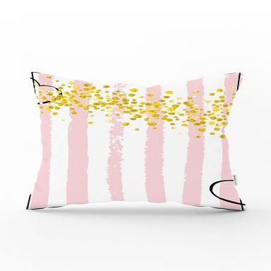 Realhomes Pembe Beyaz Çizgili Sarı Puanlı Temalı Modern Dikdörtgen Yastık Kırlent Kılıfı