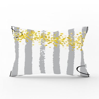 Realhomes Gri Beyaz Çizgili Sarı Puanlı Temalı Modern Dikdörtgen Yastık Kırlent Kılıfı