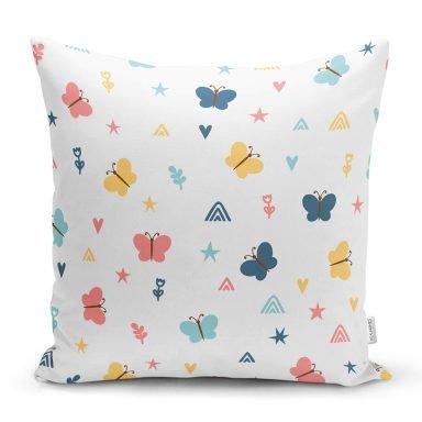 Realhomes Renkli Kelebekler Özel Tasarım Dijital Baskılı Modern Yastık Kırlent Kılıfı