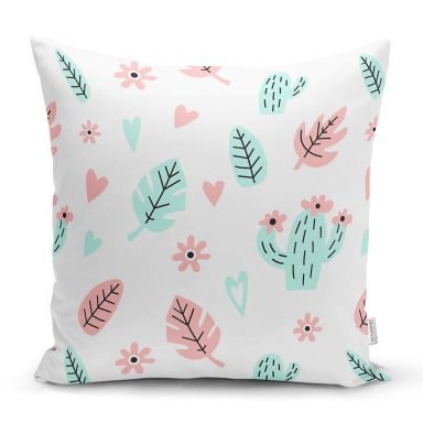 Realhomes Mavi Kaktüs Motifli Özel Tasarım Dijital Baskılı Modern Yastık Kırlent Kılıfı