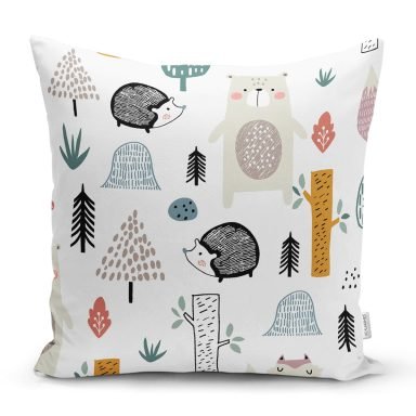 Realhomes Ayıcık ve Hayvanlar Motifli Özel Tasarım Dijital Baskılı Modern Yastık Kırlent Kılıfı