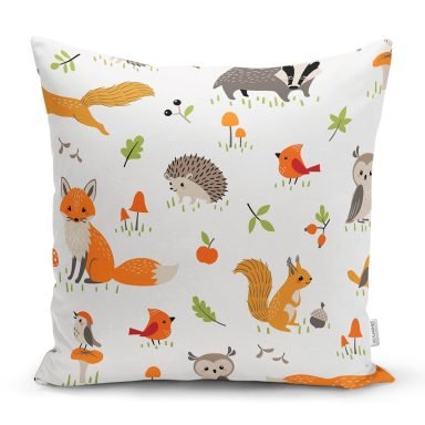 Orman Temalı Sevimli Hayvanlar Dijital Baskılı Özel Tasarım Modern Yastık Kırlent Kılıfı