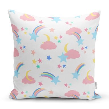 Bulut Ve Gökkuşağı Temalı Dijital Baskılı Özel Tasarım Modern Yastık Kırlent Kılıfı