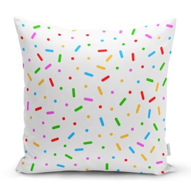 Rengarenk Nokta Ve Çizgi Motifli Dijital Baskılı Özel Tasarım Modern Yastık Kırlent Kılıfı