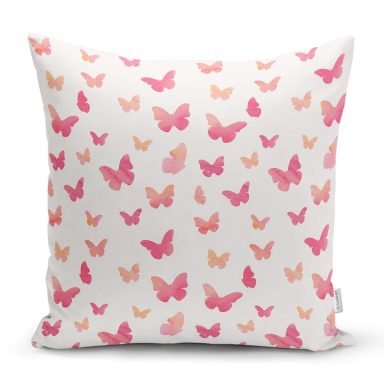 Kızıl Kelebek Motifli Dijital Baskılı Özel Tasarım Modern Yastık Kırlent Kılıfı
