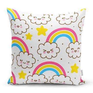 Gökkuşağı Motifli Dijital Baskılı Özel Tasarım Modern Yastık Kırlent Kılıfı