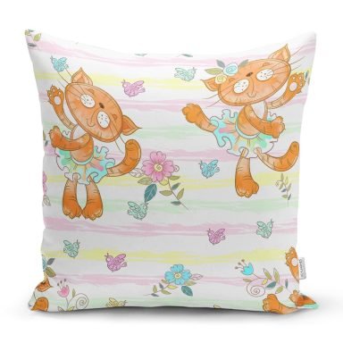Dans Eden Kedi Desenli Dijital Baskılı Özel Tasarım Modern Yastık Kırlent Kılıfı