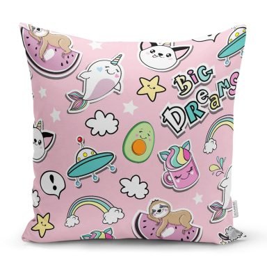 Big Dreams Yazılı Bebek Temalı Dijital Baskılı Özel Tasarım Modern Yastık Kırlent Kılıfı