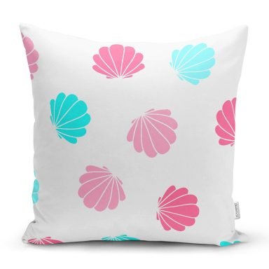 Rengarenk Deniz Kabukları Çizimli Dijital Baskılı Özel Tasarım Modern Yastık Kırlent Kılıfı