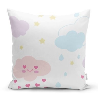 Sevimli Bulut Temalı Dijital Baskılı Özel Tasarım Modern Yastık Kırlent Kılıfı