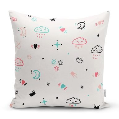 Bulut Ve Ay Temalı Dijital Baskılı Özel Tasarım Modern Yastık Kırlent Kılıfı