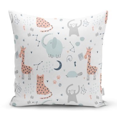 Mutlu Orman Hayvanları Desenli Dijital Baskılı Özel Tasarım Modern Yastık Kırlent Kılıfı