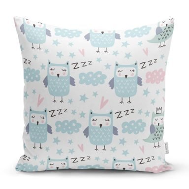 Uyuyan Baykuş Motifli Dijital Baskılı Özel Tasarım Modern Yastık Kırlent Kılıfı