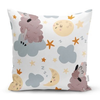 Uyku Temalı Koyunlar Dijital Baskılı Özel Tasarım Modern Yastık Kırlent Kılıfı