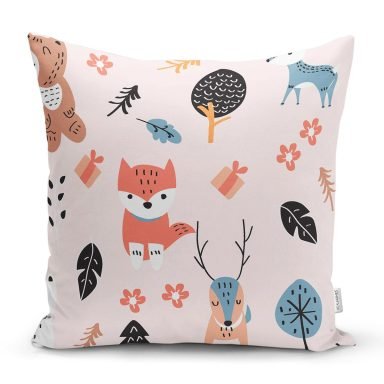 Orman Hayvanları Motifli Dijital Baskılı Özel Tasarım Modern Yastık Kırlent Kılıfı