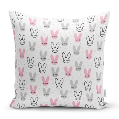 Renkli Tavşan Desenli Dijital Baskılı Özel Tasarım Modern Yastık Kırlent Kılıfı
