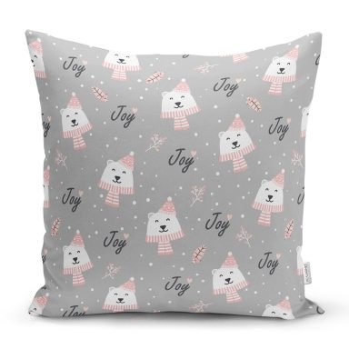 Sevimli Atkılı Ayıcık Desenli Dijital Baskılı Özel Tasarım Modern Yastık Kırlent Kılıfı