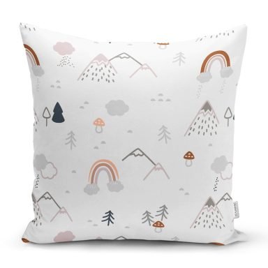 Beyaz Zeminde Orman Desenli Dijital Baskılı Özel Tasarım Modern Yastık Kırlent Kılıfı