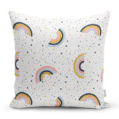 Puanlı Zeminde Gökkuşağı Motifli Dijital Baskılı Özel Tasarım Modern Yastık Kırlent Kılıfı