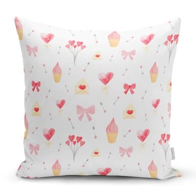 Kalp Motifli Dijital Baskılı Özel Tasarım Modern Yastık Kırlent Kılıfı