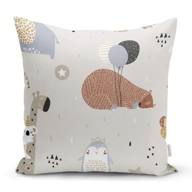 Sevimli Orman Hayvanları Temalı Dijital Baskılı Özel Tasarım Modern Yastık Kırlent Kılıfı