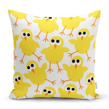 Sarı Civciv Desenli Dijital Baskılı Özel Tasarım Modern Yastık Kırlent Kılıfı