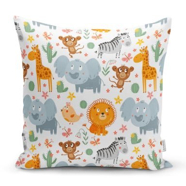 Sevimli Orman Hayvanları Desenli Dijital Baskılı Özel Tasarım Modern Yastık Kırlent Kılıfı
