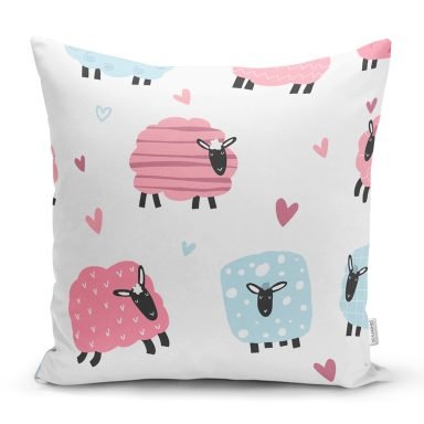 Rengarenk Koyun Motifli Dijital Baskılı Özel Tasarım Modern Yastık Kırlent Kılıfı