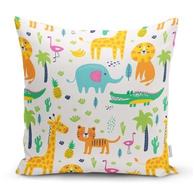 Sevimli Orman Hayvanları Desenli Dijital Baskılı Özel Tasarım Modern Yastık Kırlent Kılıfı