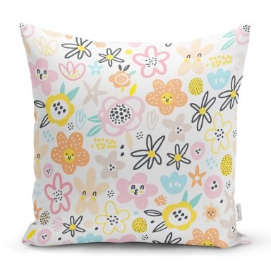 Rengarenk Çiçek Desenli Dijital Baskılı Özel Tasarım Modern Yastık Kırlent Kılıfı