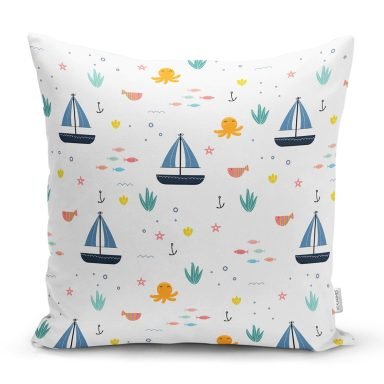 Denizci Temalı Bebek Desenli Dijital Baskılı Özel Tasarım Modern Yastık Kırlent Kılıfı