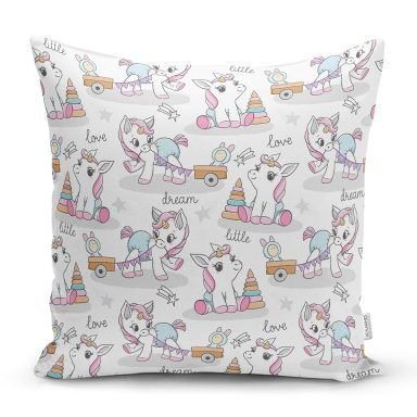 Sevimli Unicorn Motifli Dijital Baskılı Özel Tasarım Modern Yastık Kırlent Kılıfı