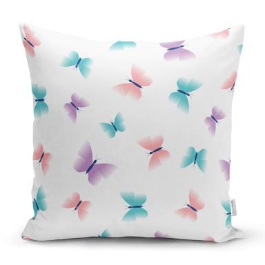 Rengarenk Kelebek Motifli Dijital Baskılı Özel Tasarım Modern Yastık Kırlent Kılıfı