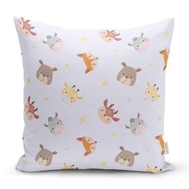 Çocuk Odası Sevimli Hayvanlar Desenli Dijital Baskılı Özel Tasarım Modern Yastık Kırlent Kılıfı